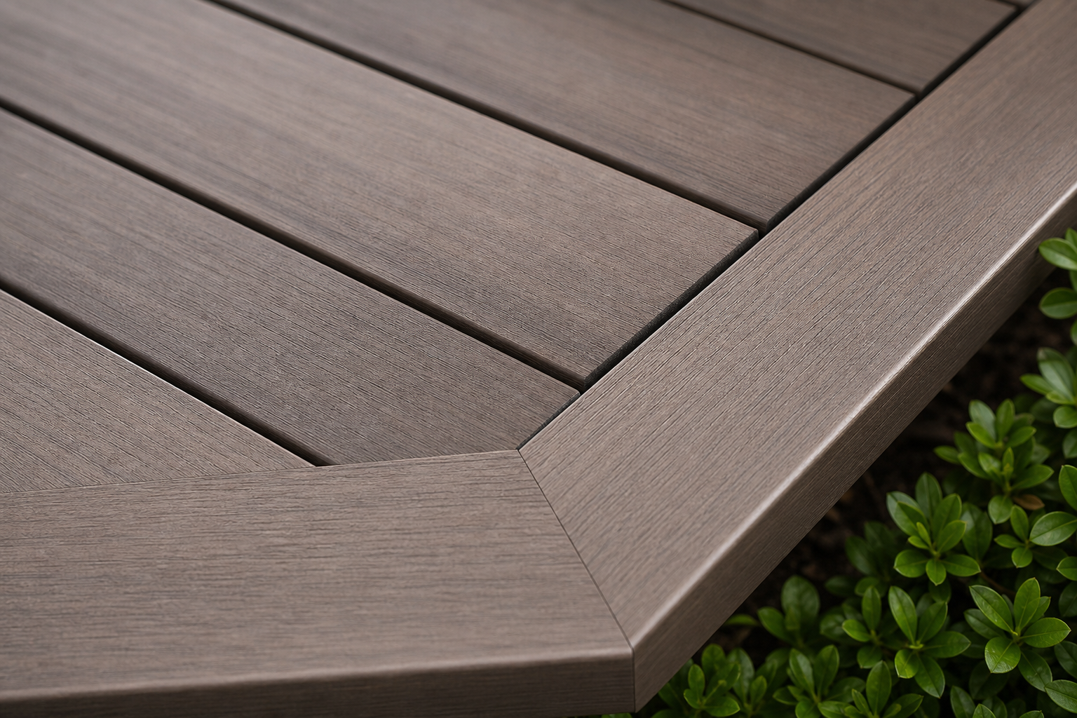 Composite deck picture-frame border with hidden fastening detail — representative design concept